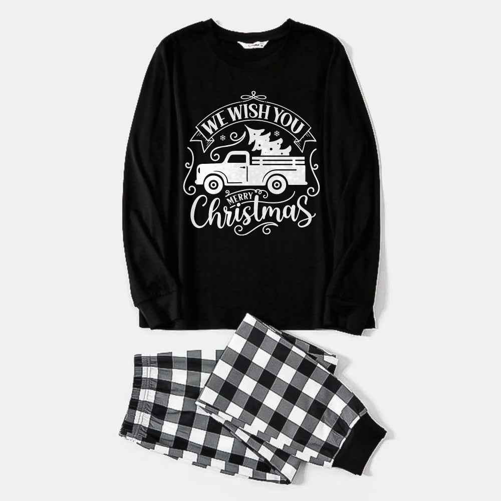 Mirla | Svart-Vitt Randigt Julpyjamas-Set med Bil och We Wish You A Merry Christmas Texttryck-Eva Jonsson