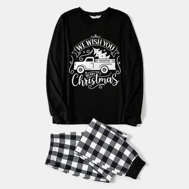Mirla | Svart-Vitt Randigt Julpyjamas-Set med Bil och We Wish You A Merry Christmas Texttryck-Eva Jonsson