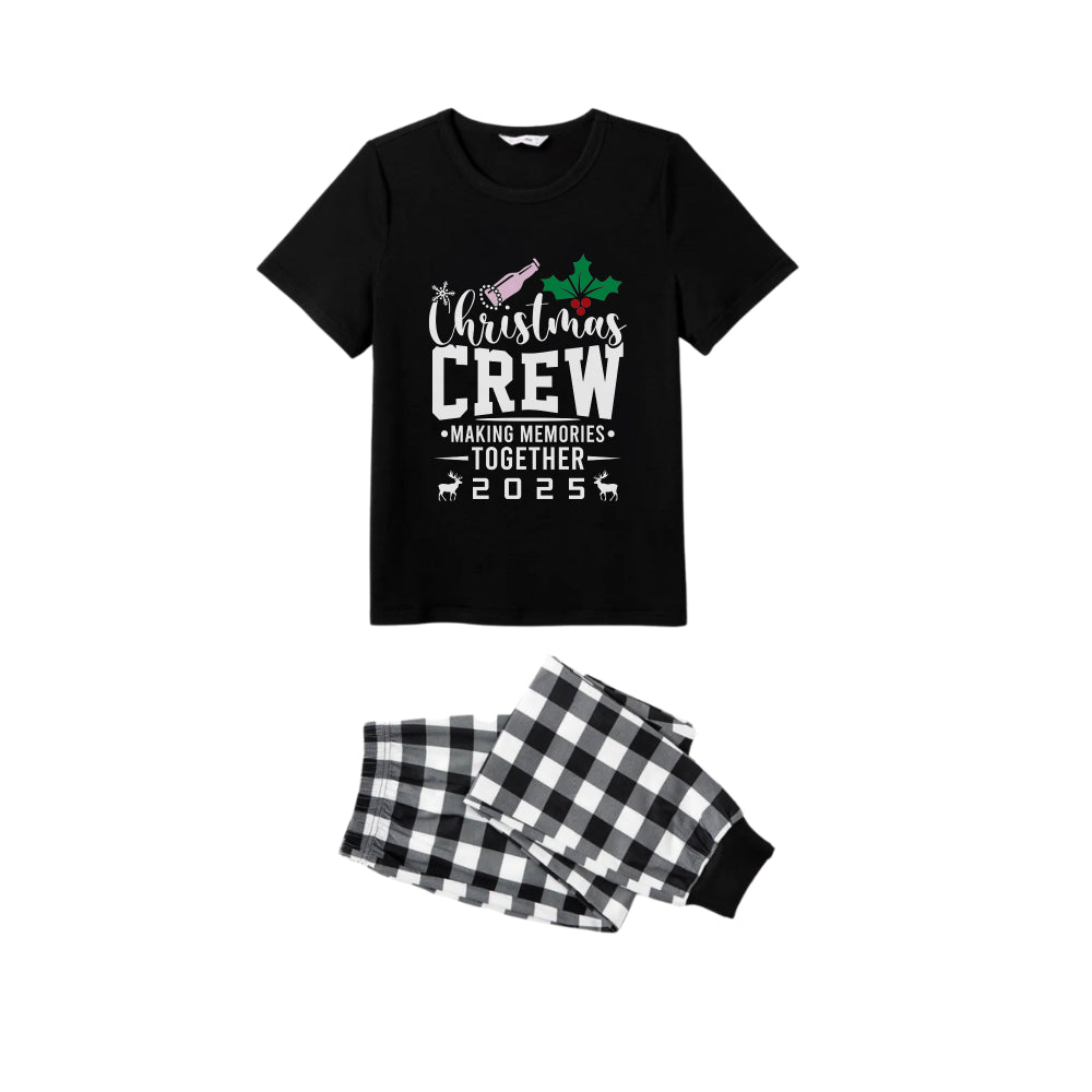 Mirla | Svart-Vitt Rutmönster Kortärmad Jul Familjepyjamas-Set med Trycket Christmas Crew Making Memories Together 2025-Eva Jonsson