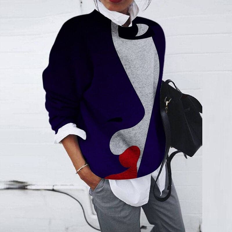 Mirla | Sweatshirt Bekväm passform Grafiktryck Långärmad Rundhalsning-Eva Jonsson
