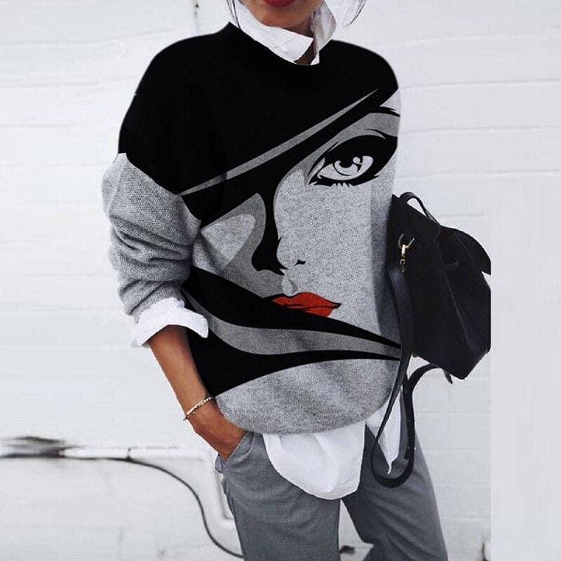 Mirla | Sweatshirt Bekväm passform Grafiktryck Långärmad Rundhalsning-Eva Jonsson