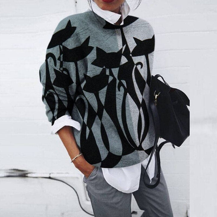 Mirla | Sweatshirt Bekväm passform Grafiktryck Långärmad Rundhalsning-Eva Jonsson