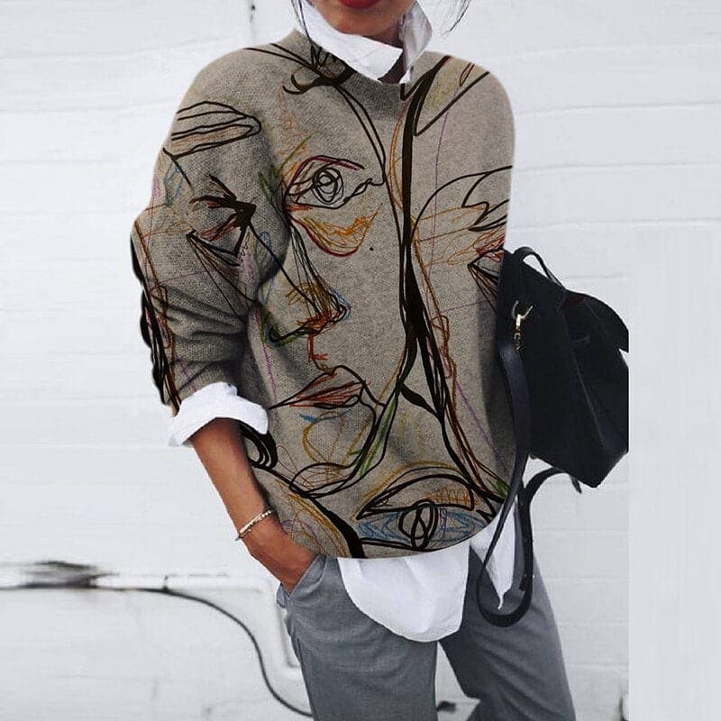 Mirla | Sweatshirt Bekväm passform Grafiktryck Långärmad Rundhalsning-Eva Jonsson