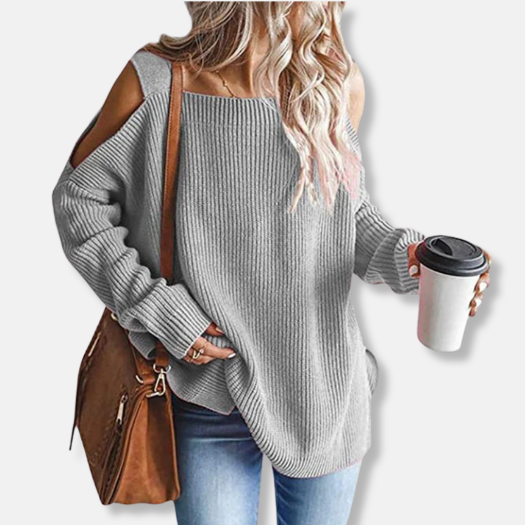 Mirla | Sweatshirt Öppen Axlar Stickad Lösen Passform Strukturerad Tyg-Eva Jonsson