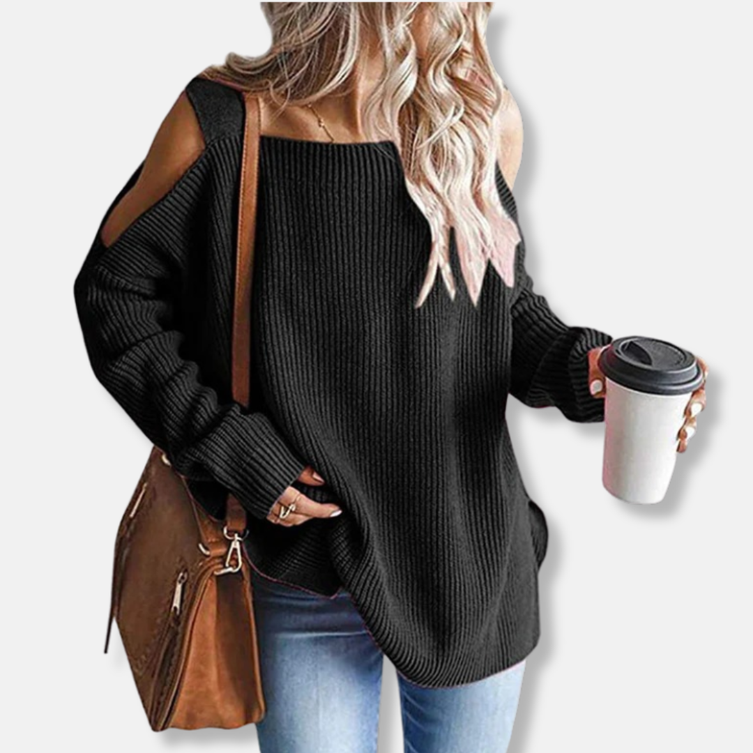 Mirla | Sweatshirt Öppen Axlar Stickad Lösen Passform Strukturerad Tyg-Eva Jonsson