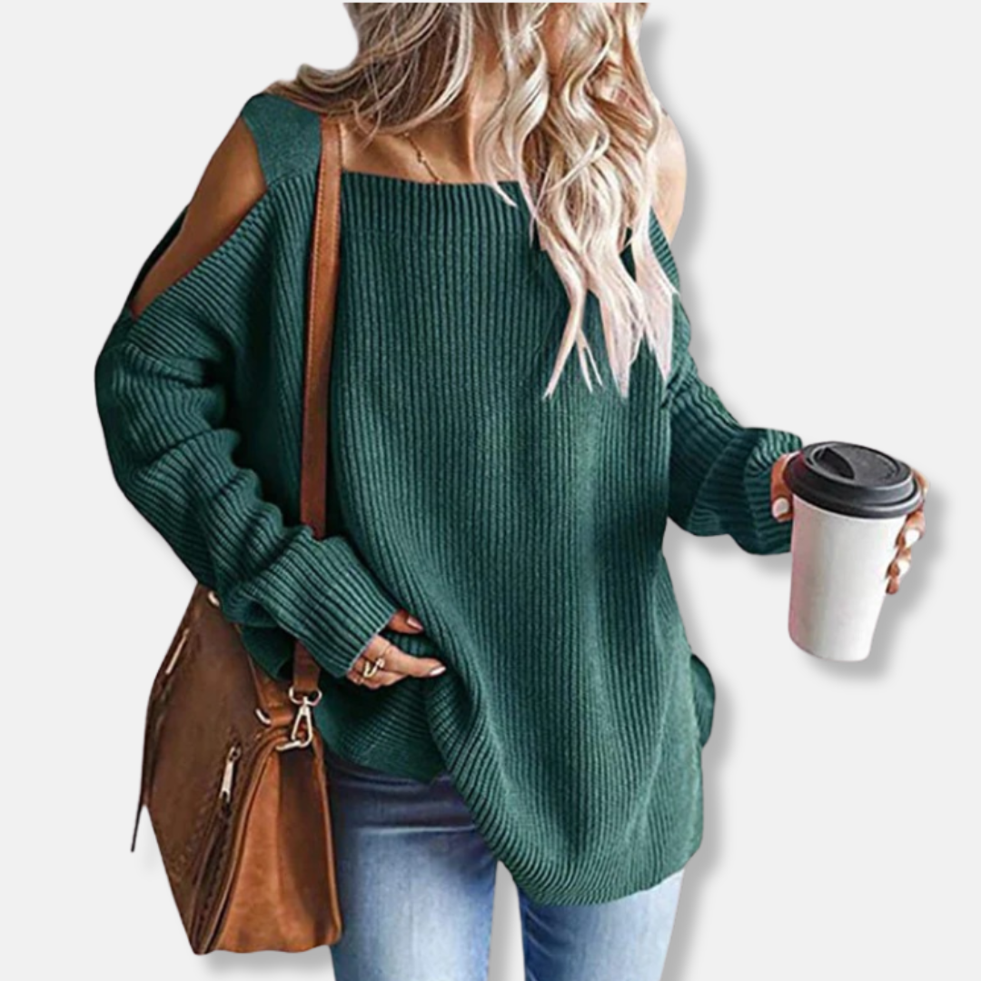 Mirla | Sweatshirt Öppen Axlar Stickad Lösen Passform Strukturerad Tyg-Eva Jonsson