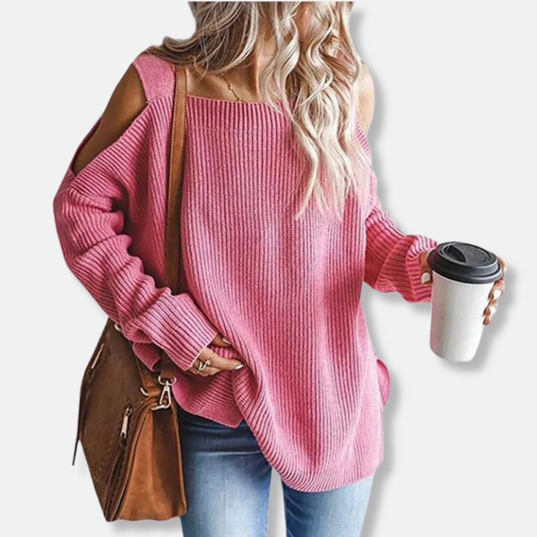 Mirla | Sweatshirt Öppen Axlar Stickad Lösen Passform Strukturerad Tyg-Eva Jonsson