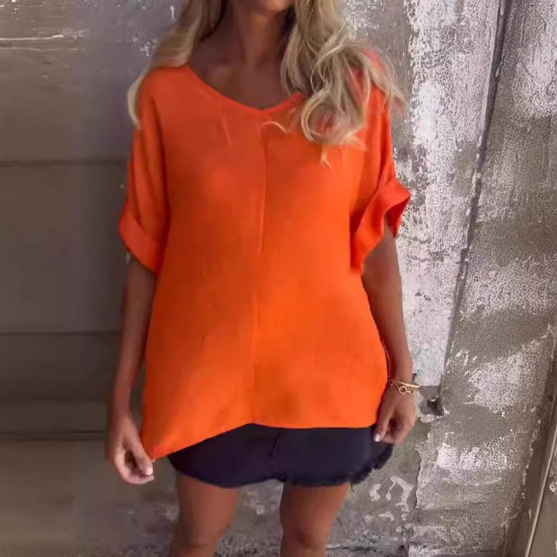 Mirla | T-shirt med överdimensionerad V-hals för damer-Eva Jonsson