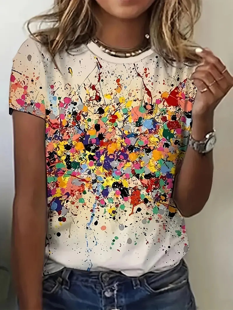 Mirla | T-shirt med rund halsringning och färggrafik-Eva Jonsson