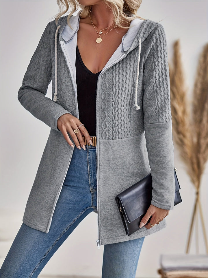 Mirla | Texturerad jacka med dragkedja och huva-Eva Jonsson