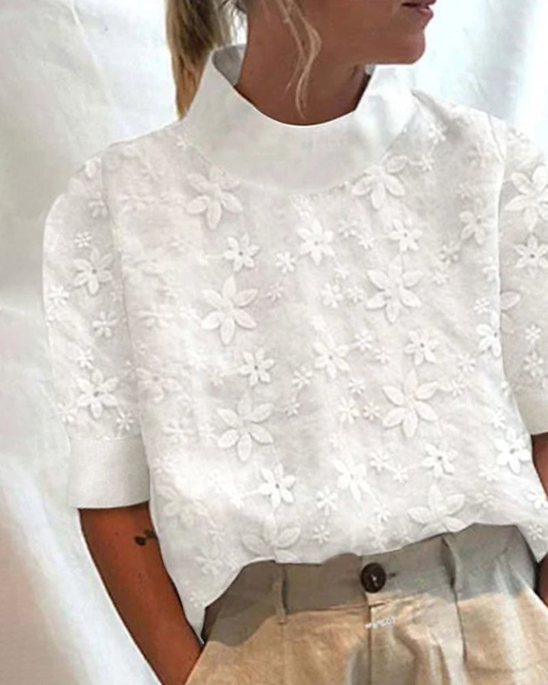 Mirla | Topp med Broderad, Enfärgad Ståkrage-Eva Jonsson