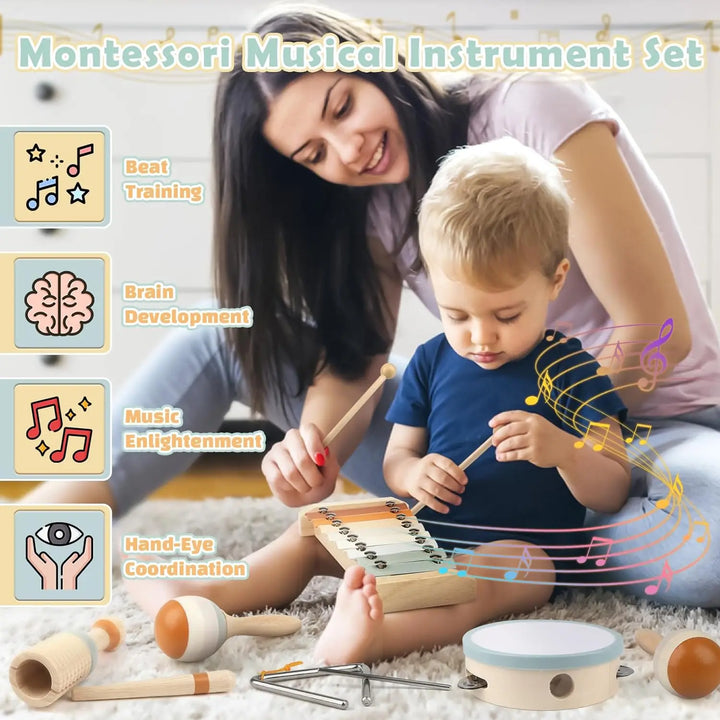 Mirla | Trä Montessori Musikinstrument Set för Småbarn - Professionellt Stämd Xylofon, Maracas, och Mer - Pedagogisk Gåva för Förskolebarn-Eva Jonsson