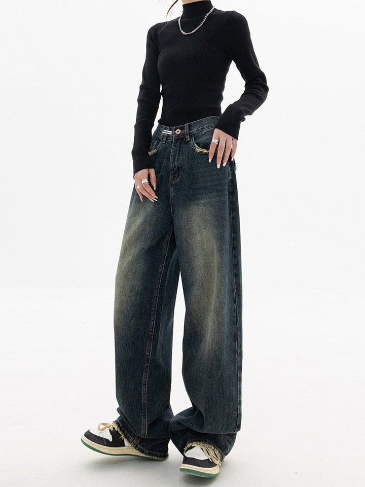 Mirla | Trendiga Baggy Vida Ben Jeans Dam Jeans med Hög Midja Lätt Streetwear-Eva Jonsson