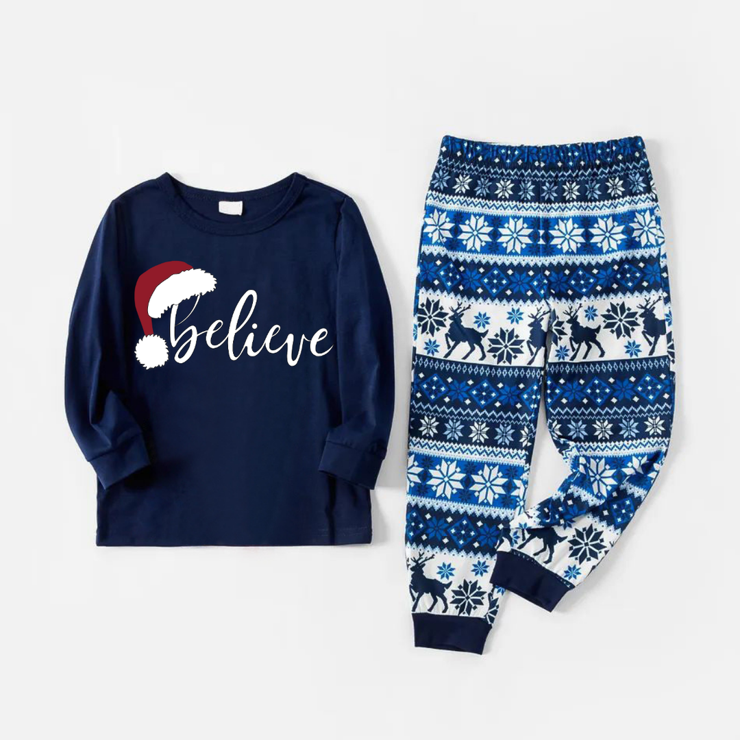 Mirla | Tro Tryck Blå Familj Jul Matching Pyjamas-Eva Jonsson