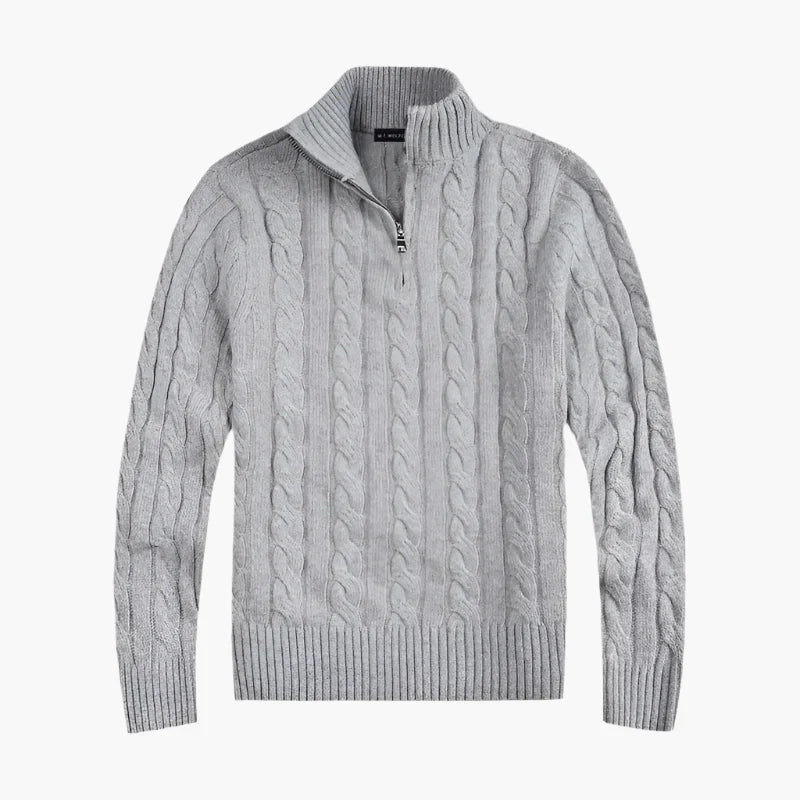 Mirla | Tröja med Flätmönster och Halvvippdragkedja - Elegant Fritidsstickad Tröja-Eva Jonsson