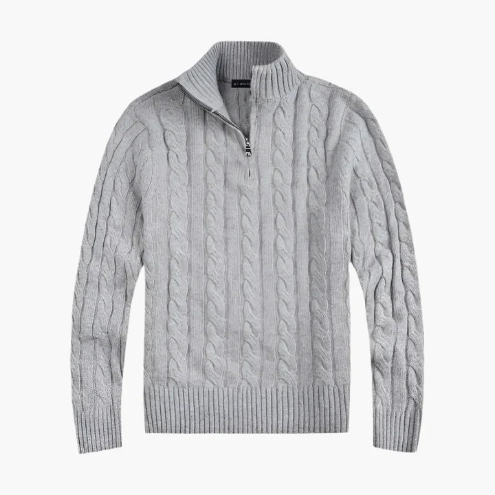 Mirla | Tröja med Flätmönster och Halvvippdragkedja - Elegant Fritidsstickad Tröja-Eva Jonsson