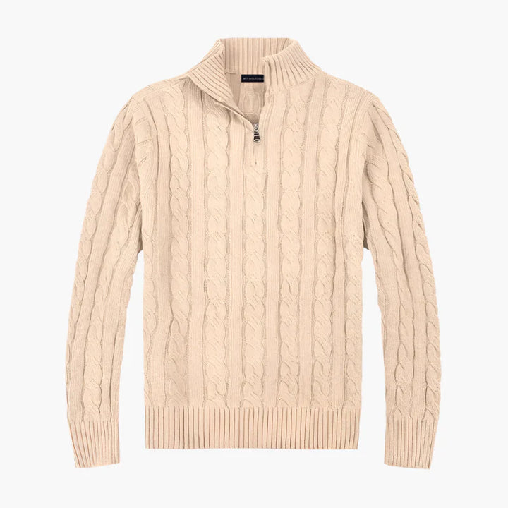 Mirla | Tröja med Flätmönster och Halvvippdragkedja - Elegant Fritidsstickad Tröja-Eva Jonsson