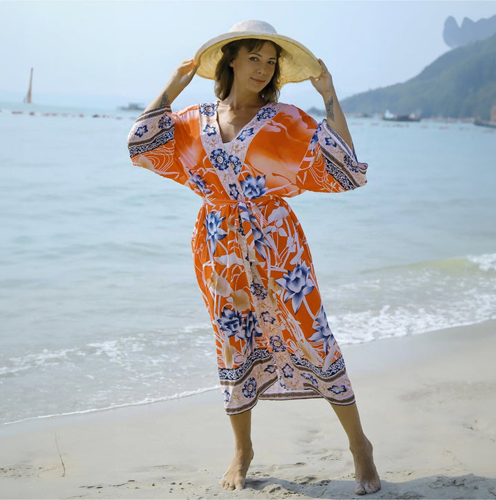 Mirla | Tryckt, Kimono-inspirerad, Stilig Strandöverdrag-Eva Jonsson