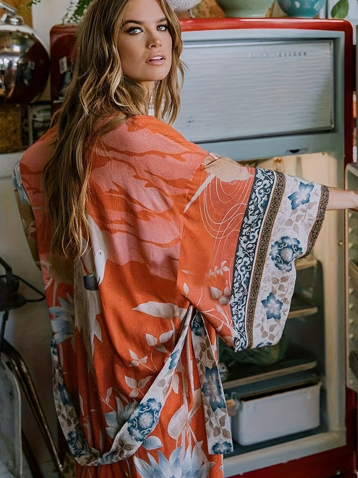 Mirla | Tryckt, Kimono-inspirerad, Stilig Strandöverdrag-Eva Jonsson