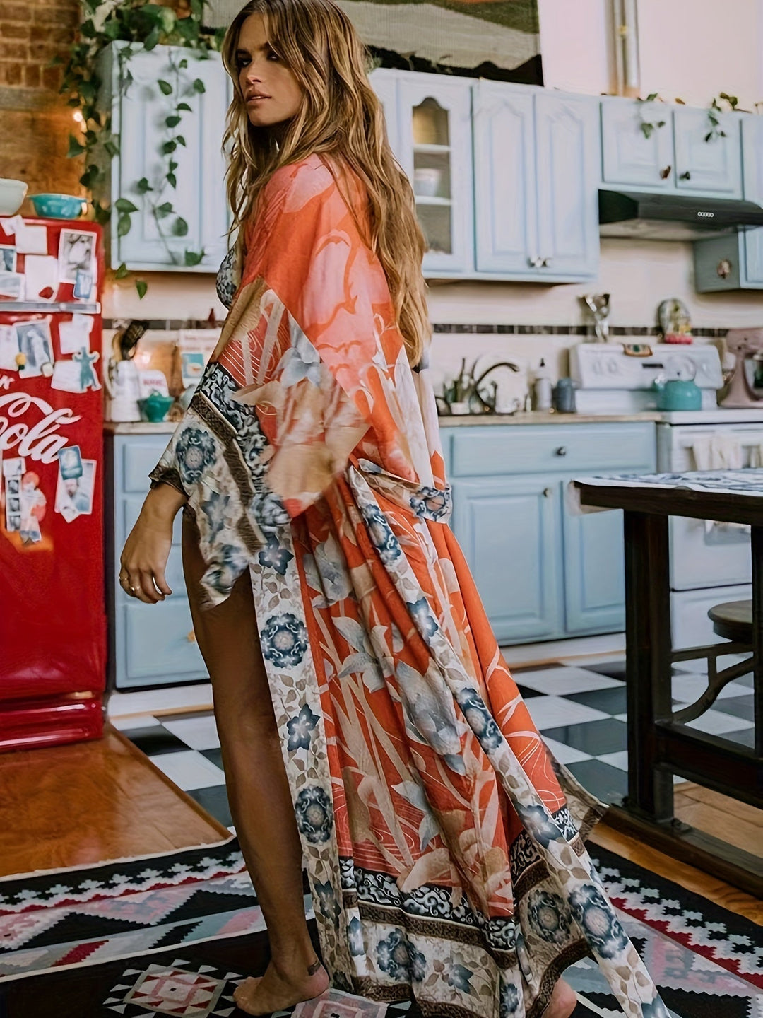 Mirla | Tryckt, Kimono-inspirerad, Stilig Strandöverdrag-Eva Jonsson