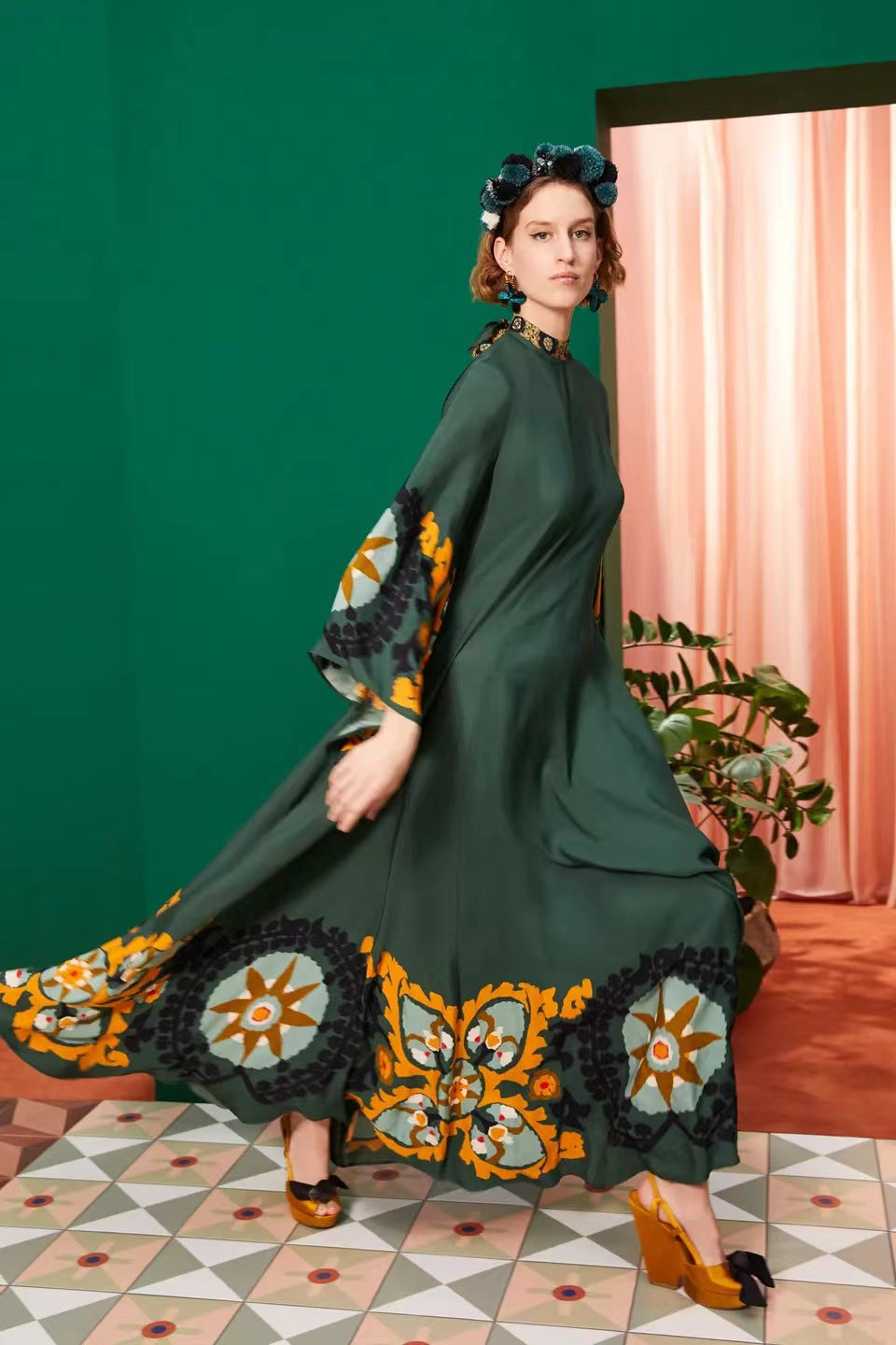 Mirla | Tryckt trekvartärmsklänning-Eva Jonsson
