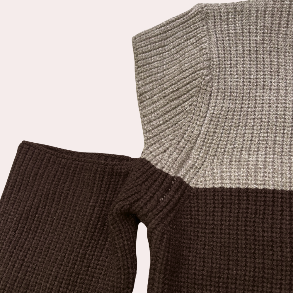 Mirla | Tvåfärgad Stickad Tröja med Cut-Out Ärmar-Eva Jonsson