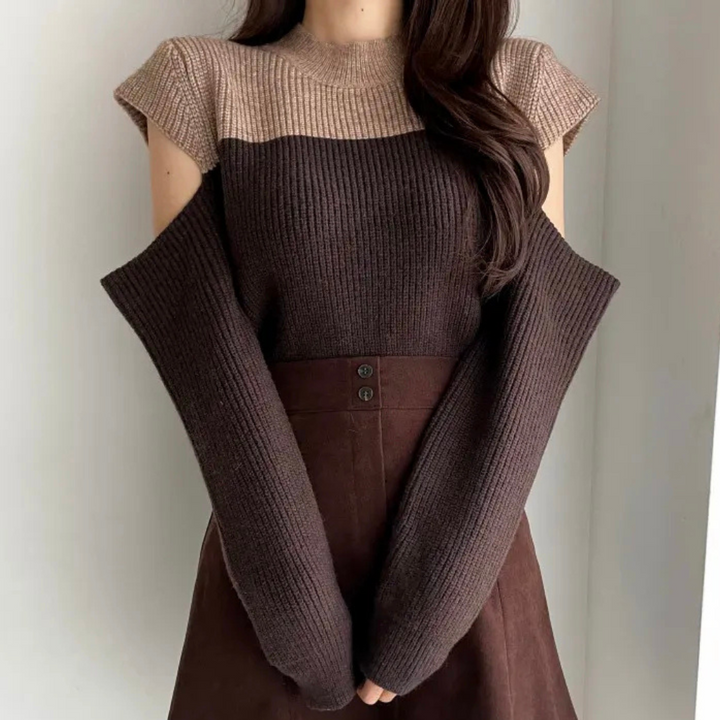 Mirla | Tvåfärgad Stickad Tröja med Cut-Out Ärmar-Eva Jonsson