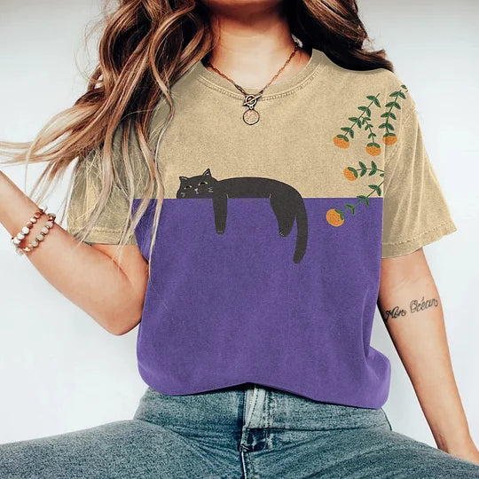 Mirla | Tvåfärgad kattgrafik-t-shirt för damer-Eva Jonsson