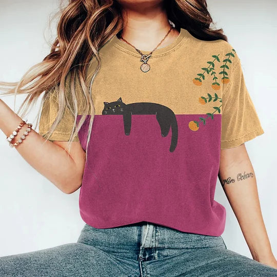 Mirla | Tvåfärgad kattgrafik-t-shirt för damer-Eva Jonsson
