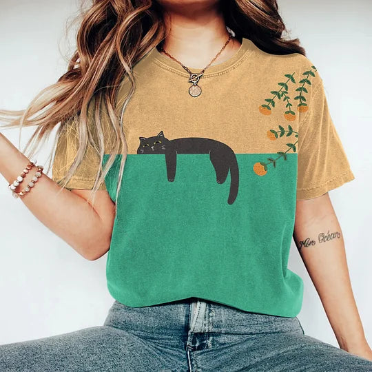 Mirla | Tvåfärgad kattgrafik-t-shirt för damer-Eva Jonsson
