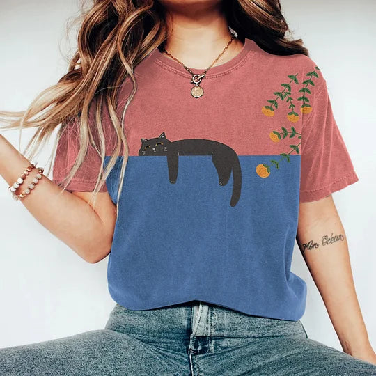 Mirla | Tvåfärgad kattgrafik-t-shirt för damer-Eva Jonsson