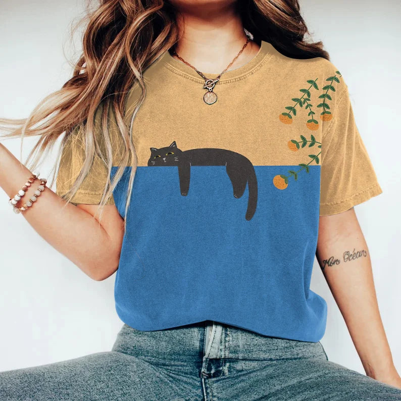 Mirla | Tvåfärgad kattgrafik-t-shirt för damer-Eva Jonsson