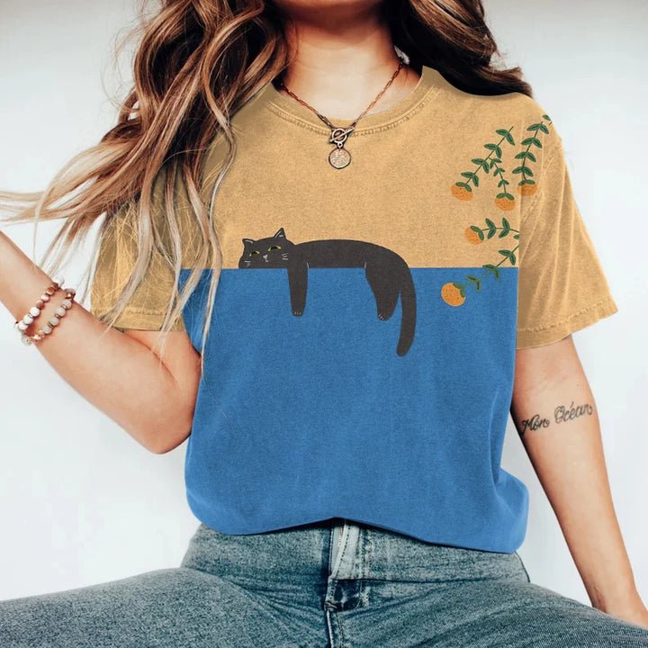 Mirla | Tvåfärgad kattgrafik-t-shirt för damer-Eva Jonsson