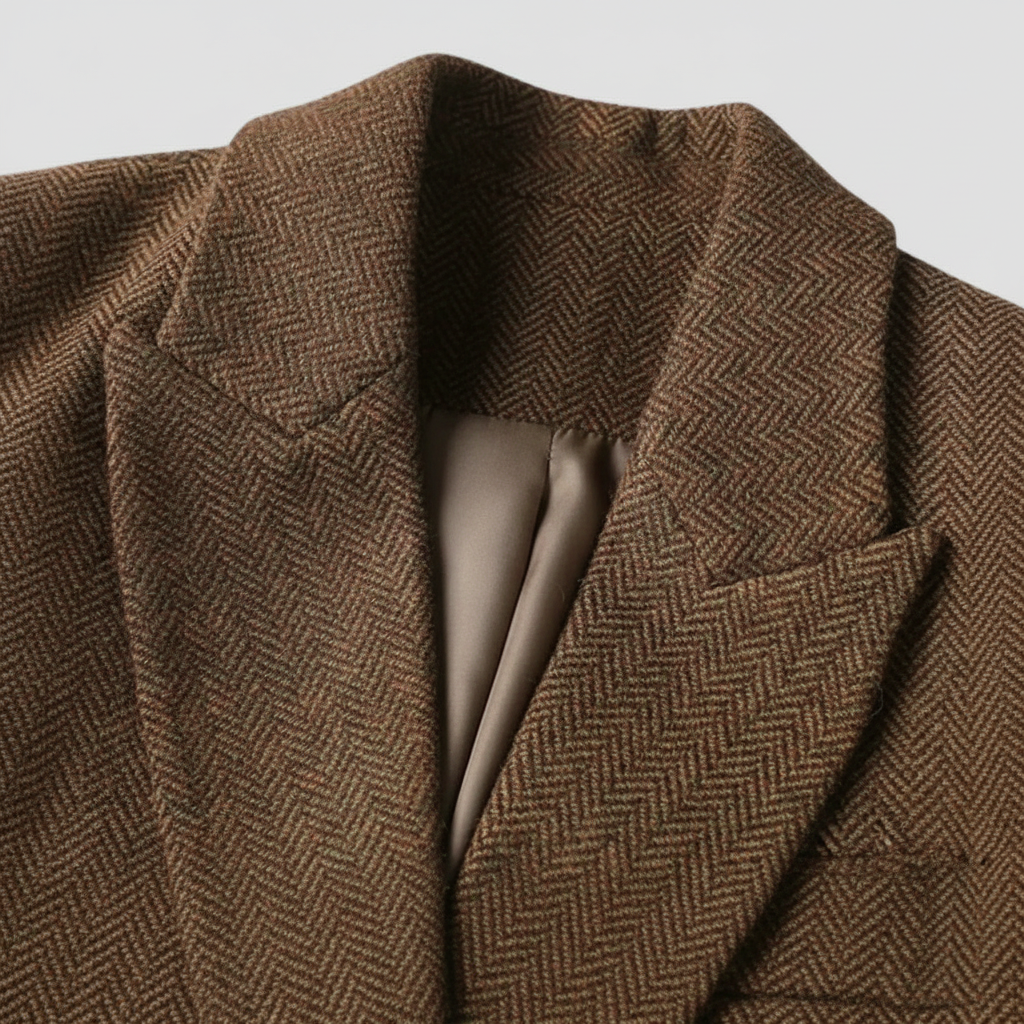 Mirla | Tweed Blazer Kappa – Dubbelt Radad, med Bälte, Sjalkrage-Eva Jonsson