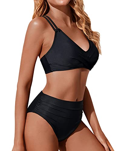 Mirla | Twist Front Hög Midja Bikini Set Tvådelade Badkläder Push Up Wrappade Badkläder-Eva Jonsson