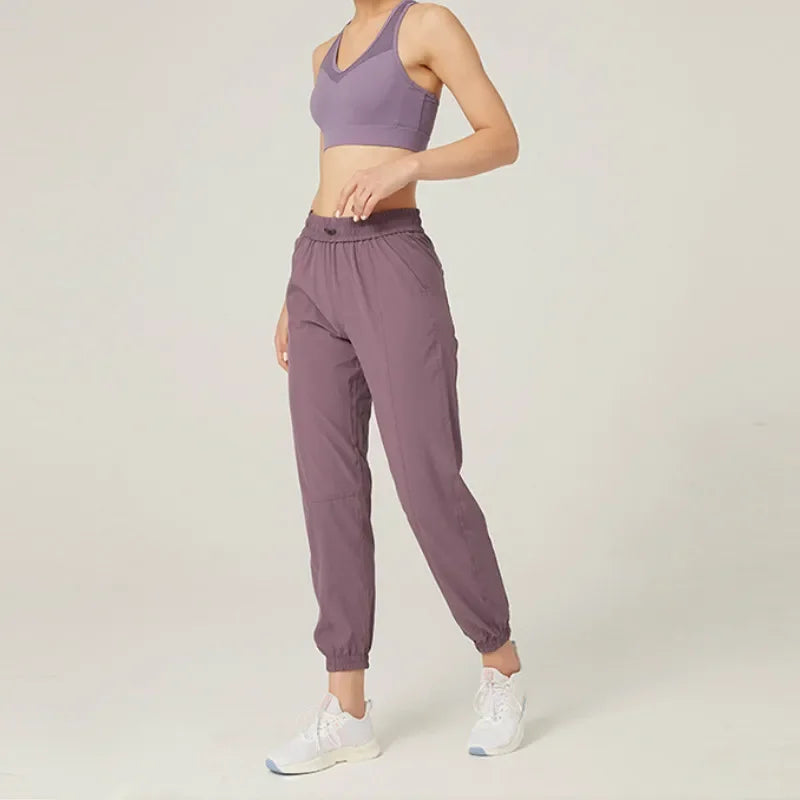 Mirla | Tyg Snörning Länkar Löpning Sport Joggers Kvinnor Snabbt Torkande Athletisk Fitness Tränings Sweatpants med Två Fickor Rörelse Byxor-Eva Jonsson