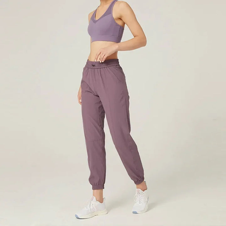 Mirla | Tyg Snörning Länkar Löpning Sport Joggers Kvinnor Snabbt Torkande Athletisk Fitness Tränings Sweatpants med Två Fickor Rörelse Byxor-Eva Jonsson