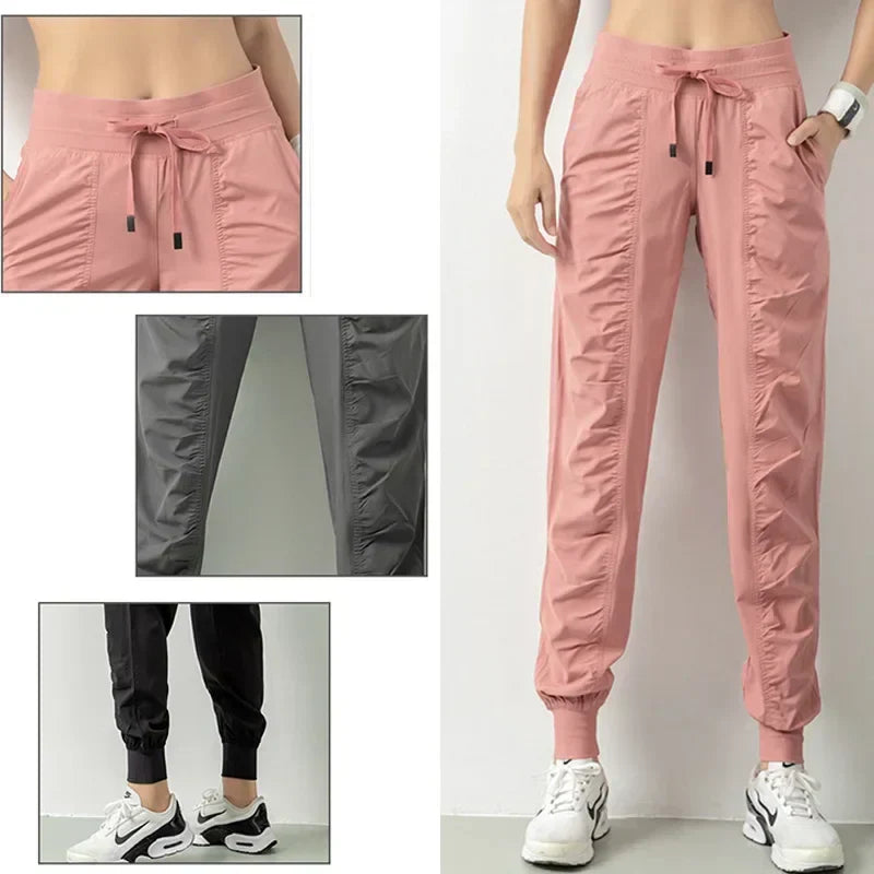Mirla | Tyg Snörning Länkar Löpning Sport Joggers Kvinnor Snabbt Torkande Athletisk Fitness Tränings Sweatpants med Två Fickor Rörelse Byxor-Eva Jonsson