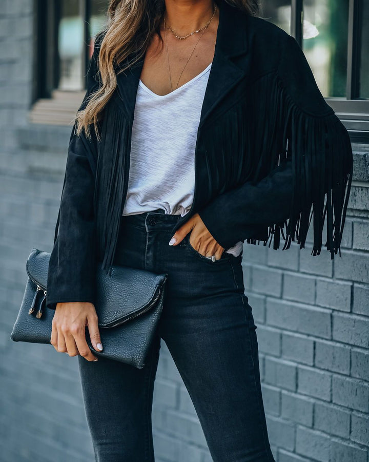 Mirla | Ungdomlig mockajacketrend - Fransen cardigan med tofs, E-Girl bikerjacka, 90-tals vintage streetwear, Cool design-Eva Jonsson