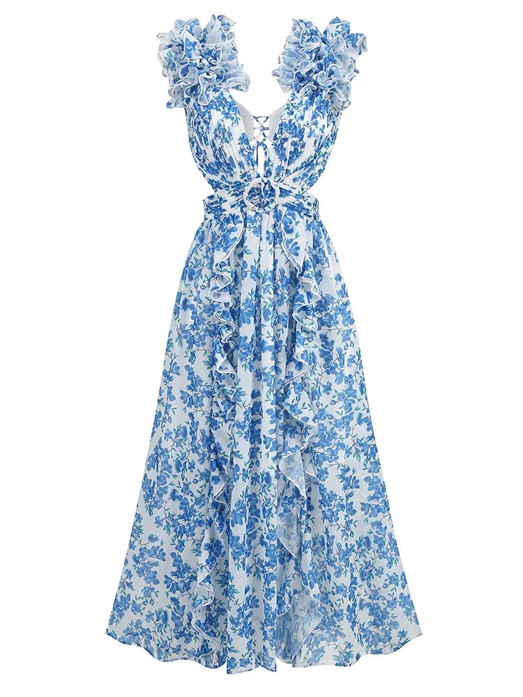 Mirla | Utsväng Ruffle Maxi Klänning-Eva Jonsson