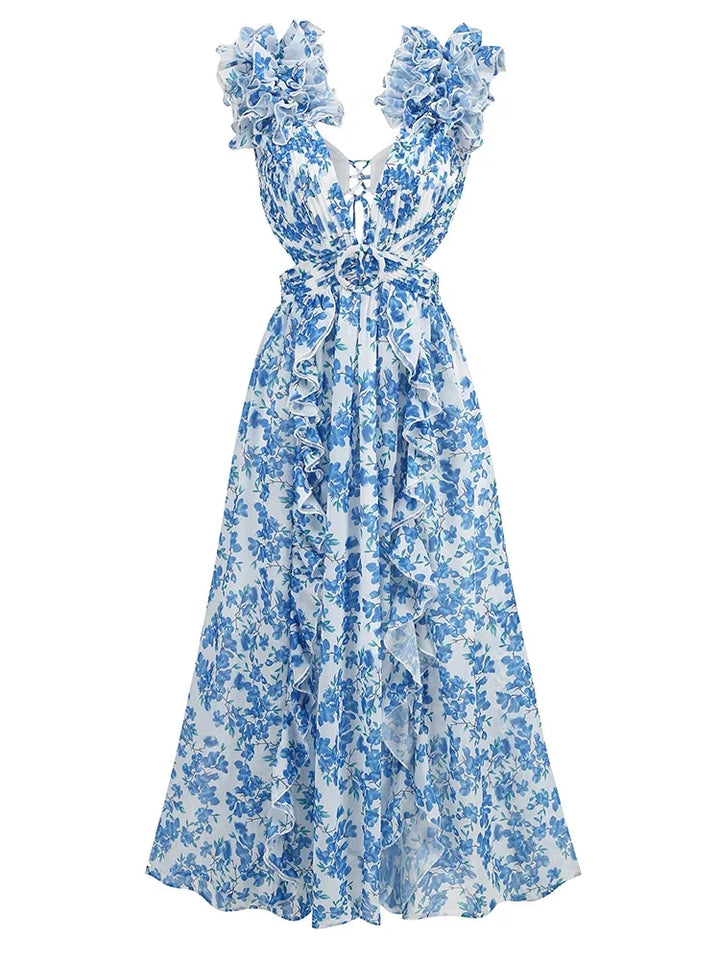 Mirla | Utsväng Ruffle Maxi Klänning-Eva Jonsson
