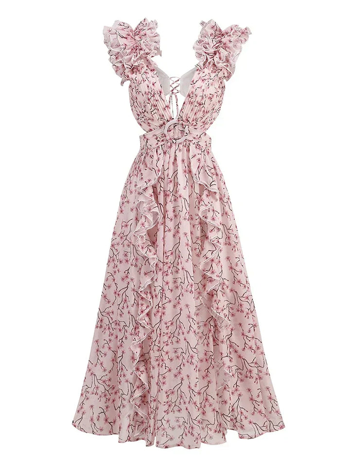 Mirla | Utsväng Ruffle Maxi Klänning-Eva Jonsson