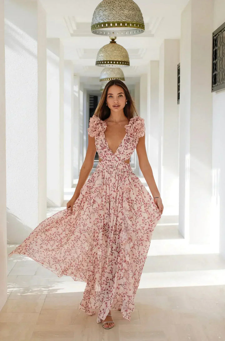 Mirla | Utsväng Ruffle Maxi Klänning-Eva Jonsson