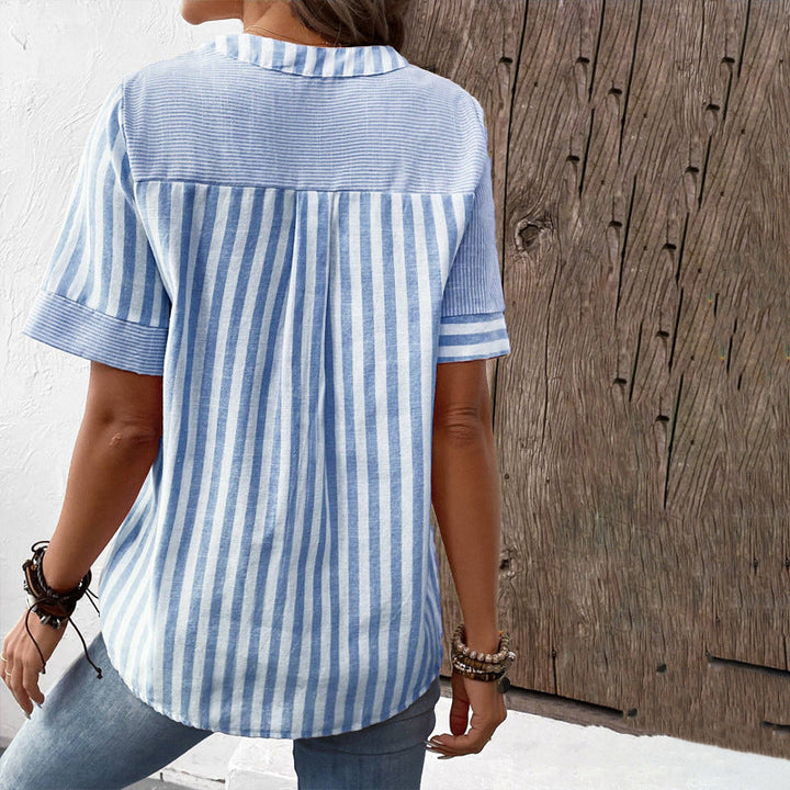 Mirla | V-hals asymmetrisk rand patchwork-top-Eva Jonsson