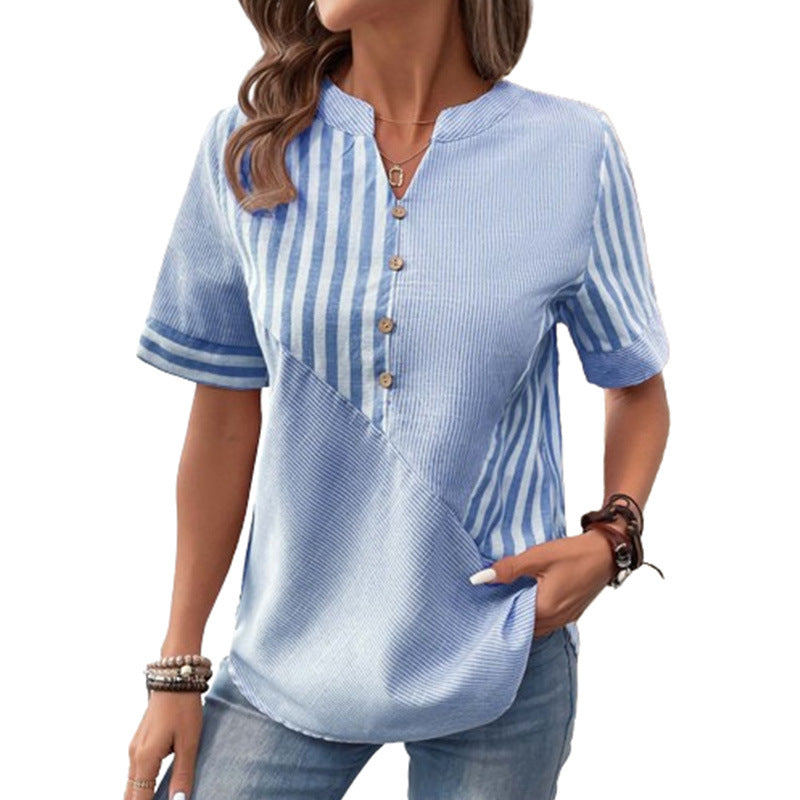 Mirla | V-hals asymmetrisk rand patchwork-top-Eva Jonsson