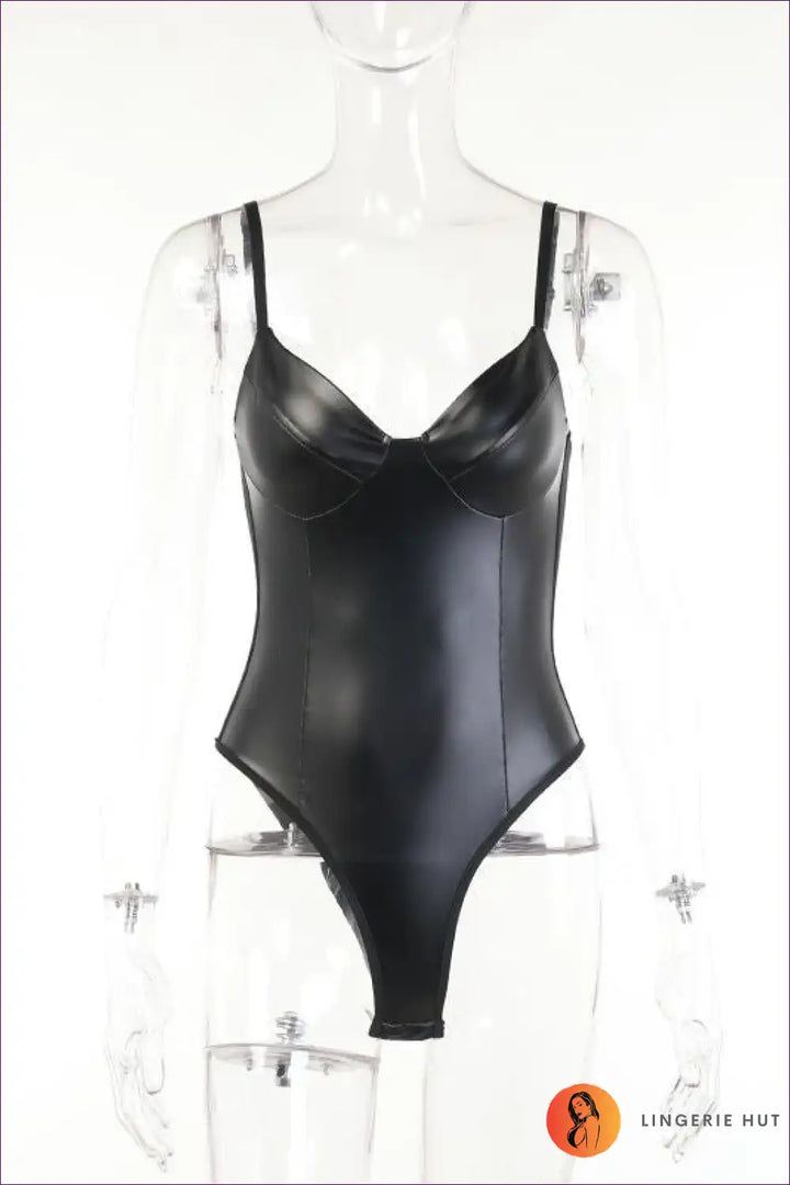 Mirla | V-hals imitation læder bodysuit - Elegant silhuet-Eva Jonsson