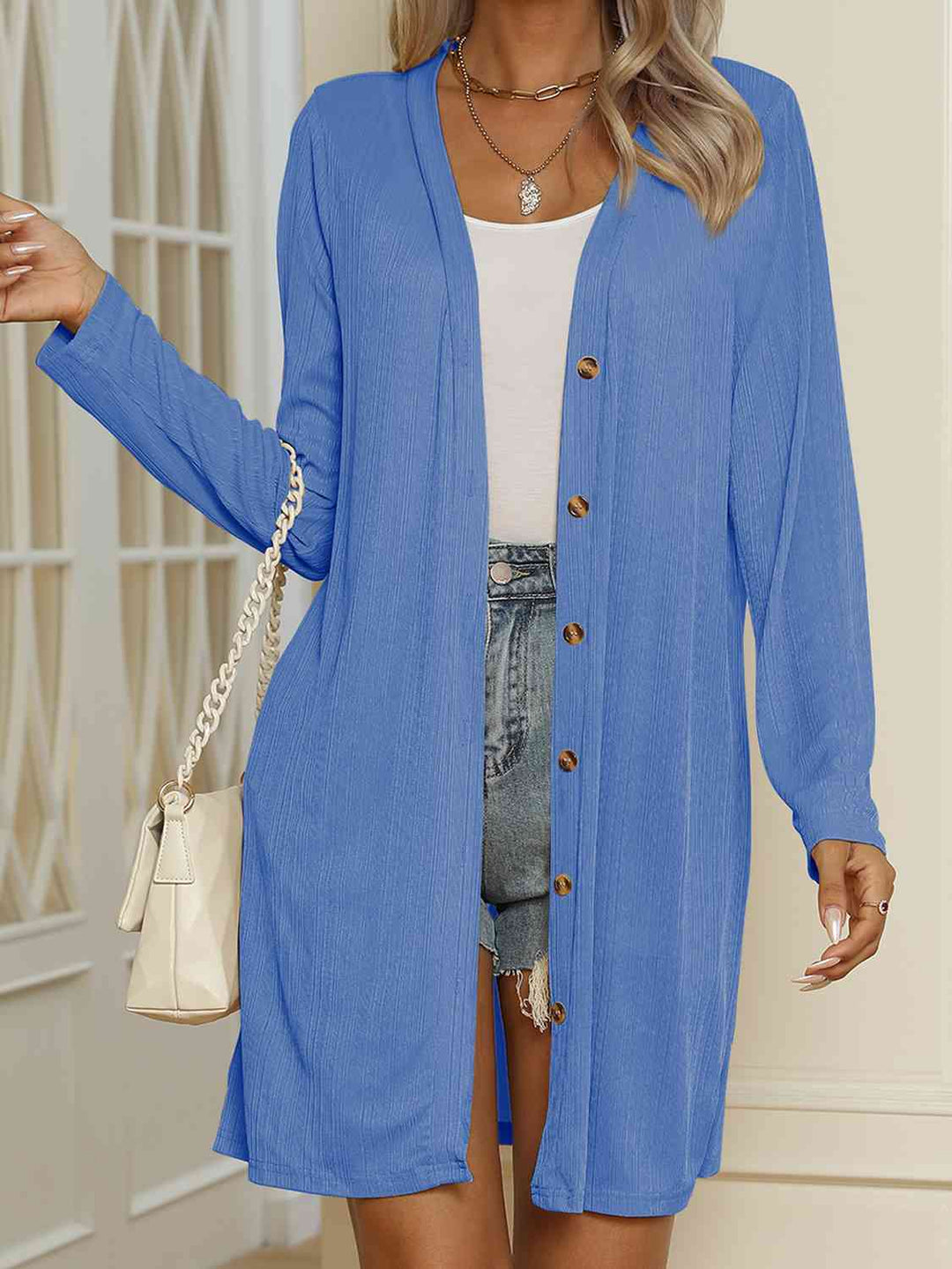 Mirla | V-ringad Knapptopp Långärmad Cardigan-Eva Jonsson