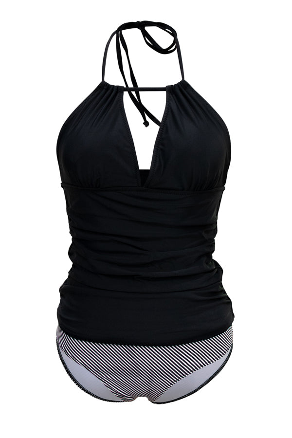 Mirla | V-ringad Magkontroll Randig Tryck Tankini Set-Eva Jonsson