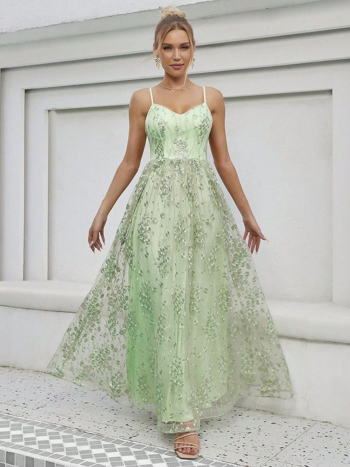 Mirla | V-ringning Axelklänning Mesh Broderad Rygg Fri Elegant Aftonklänning Dansklänning Festklänning Brudtärneklänning-Eva Jonsson