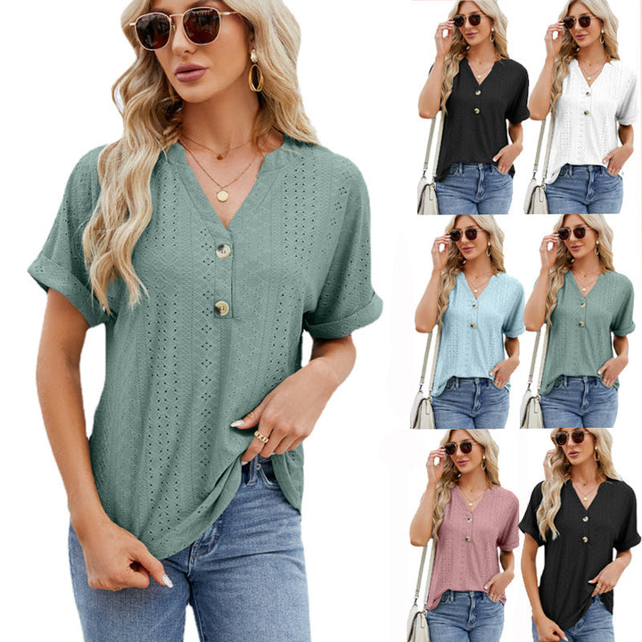Mirla | V-urringad T-shirt-Eva Jonsson